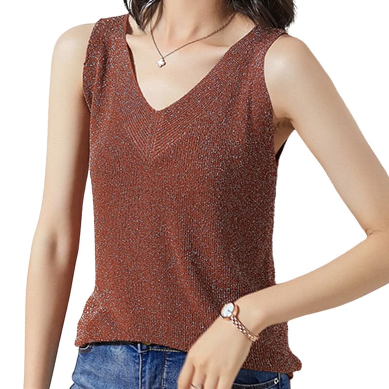 

Летняя майка SARADEMUNT со стильным женским топом/камезолью с блестками, элегантная, 230417TBX-a-Коричневый