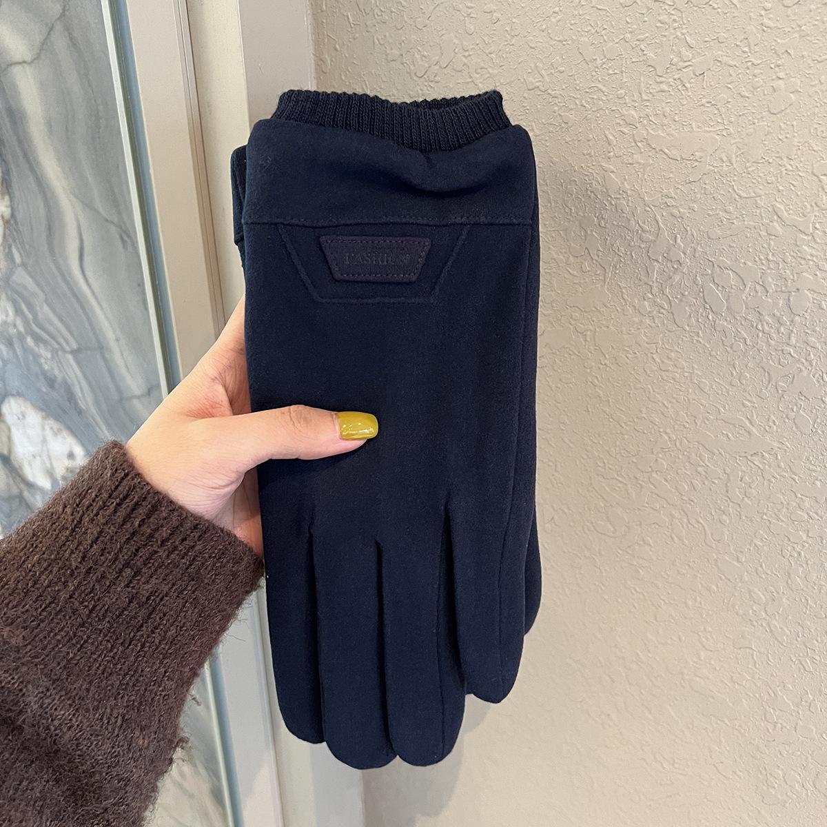 

Warm gloves Men s winter velvet thickened outdoor riding electric vehicle windproof and cold-proof touchscreen five-finger gloves One size темно-синього кольору