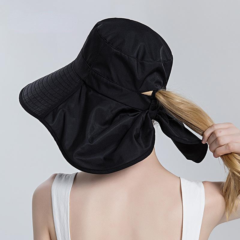 Women Snap Fastener Big Brim Hat Protection Visors Bucket Hat Sunscreen Fisherman Hats Outdoors Fishing Cap Ponytail Sun Hat