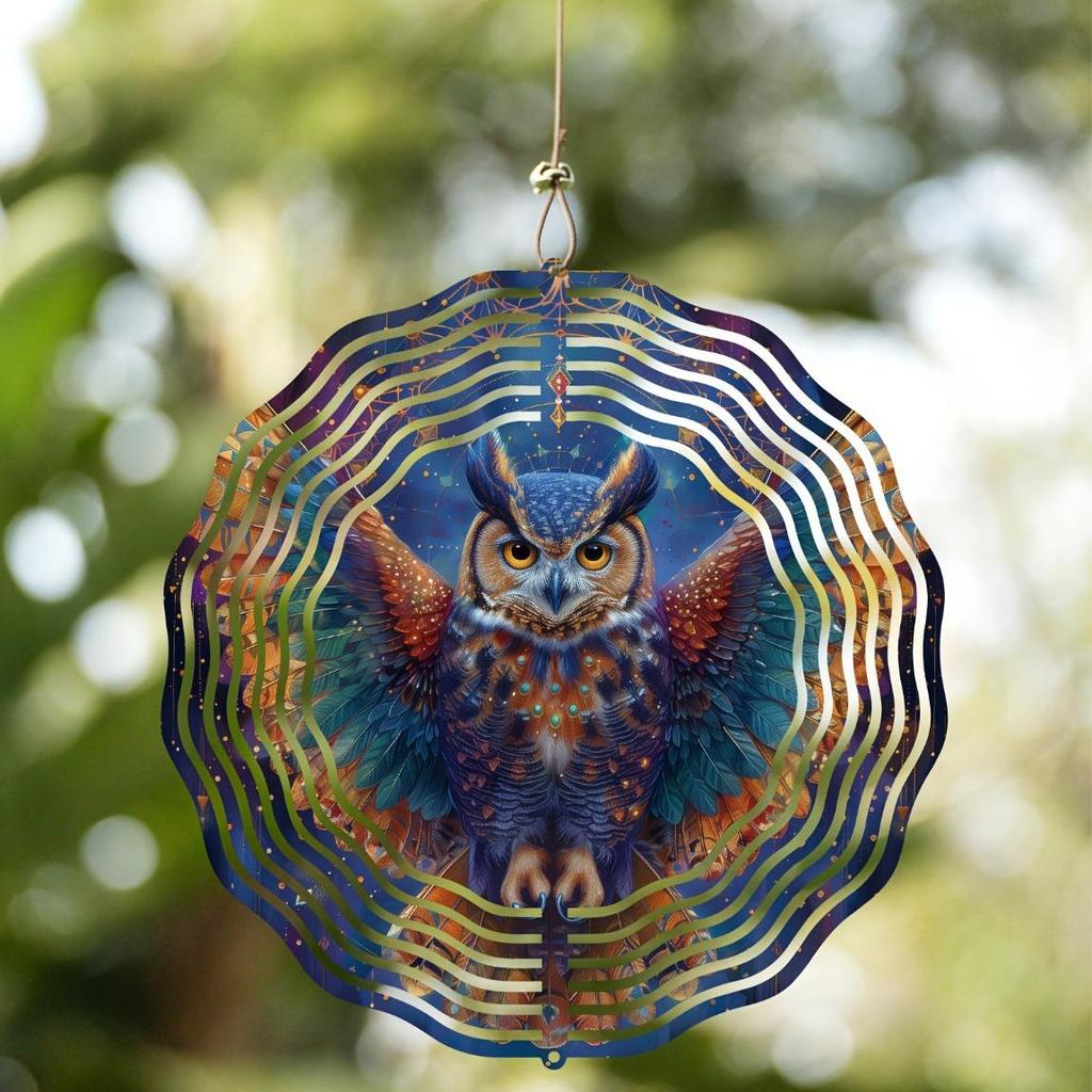 25 cm Metall-Windspiel mit Eule und Sternen – Dekoratives Hänge-Windspiel für Garten, Terrasse und Fenster | Klassisches rundes Design