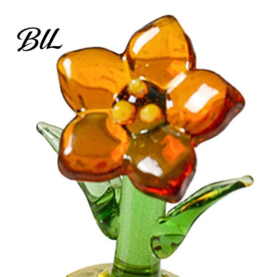 Small Potted Plant Decor Handcraft Glass Flowers Figurines Hand Blown Mini Flower Handmade Ornament Collectible Floral Gifts for Mother's Day Birthday