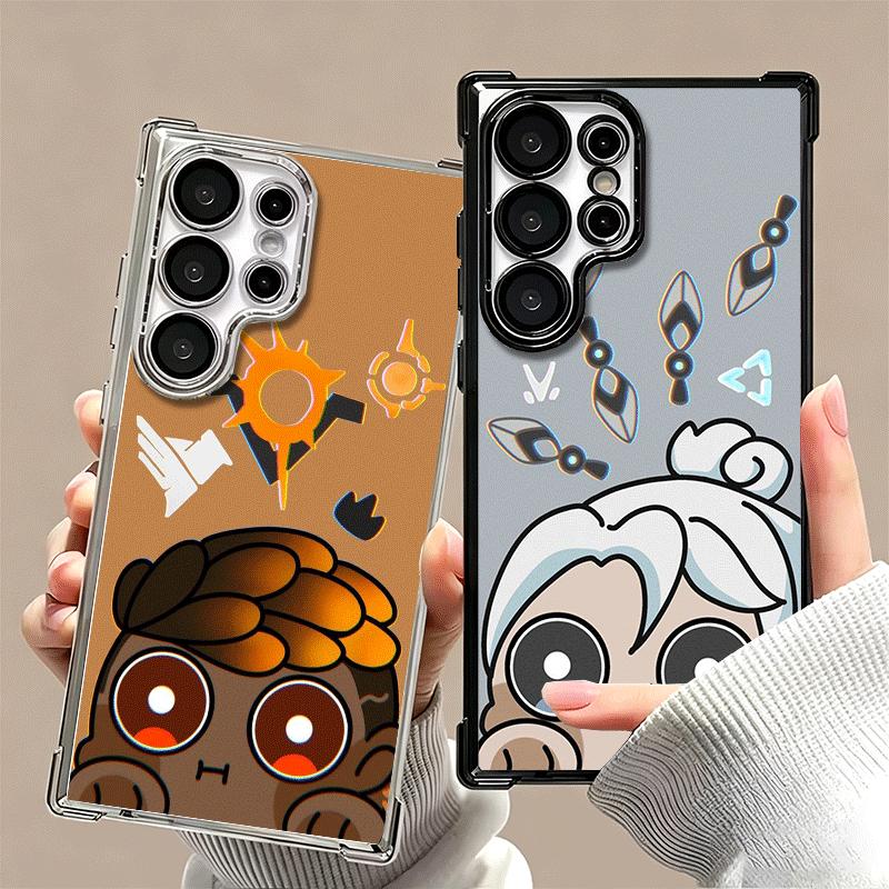 V-Valorant Cute Catoon Plating Phone Case For Samsung Galaxy S24 S25 FE S26 Edge S23 Ultra S22 S21 Plus S20 Anti-Fall Airabag Co
