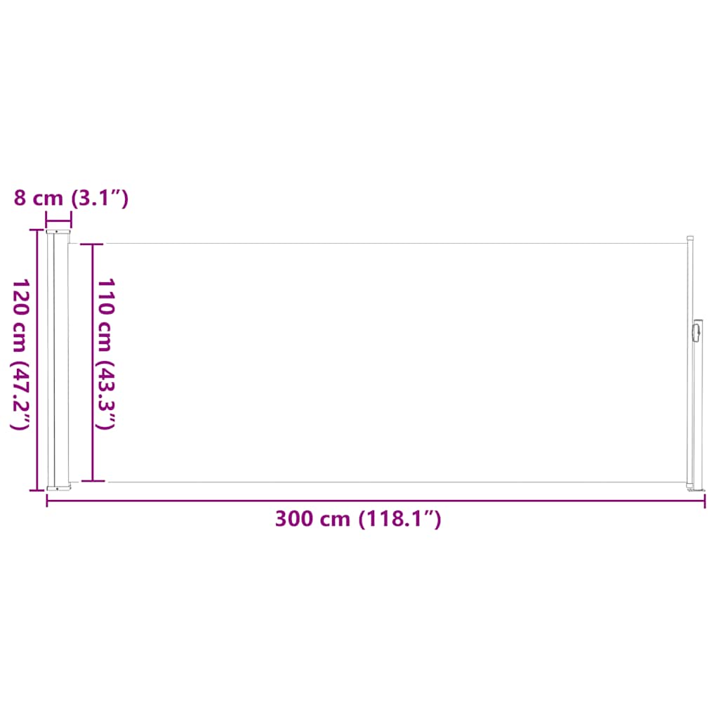 Retractable Side Awning 120 x 300 cm Grey