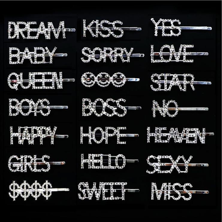 Customized Fashion Bobby Pins Simple Customized Crystal Rhinestone Letter Hair Clips