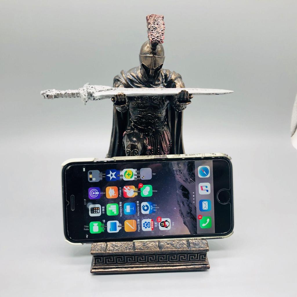 Executive Knight Bronze Pen & Phone Holder - Armor Hero Roman Warrior Statue