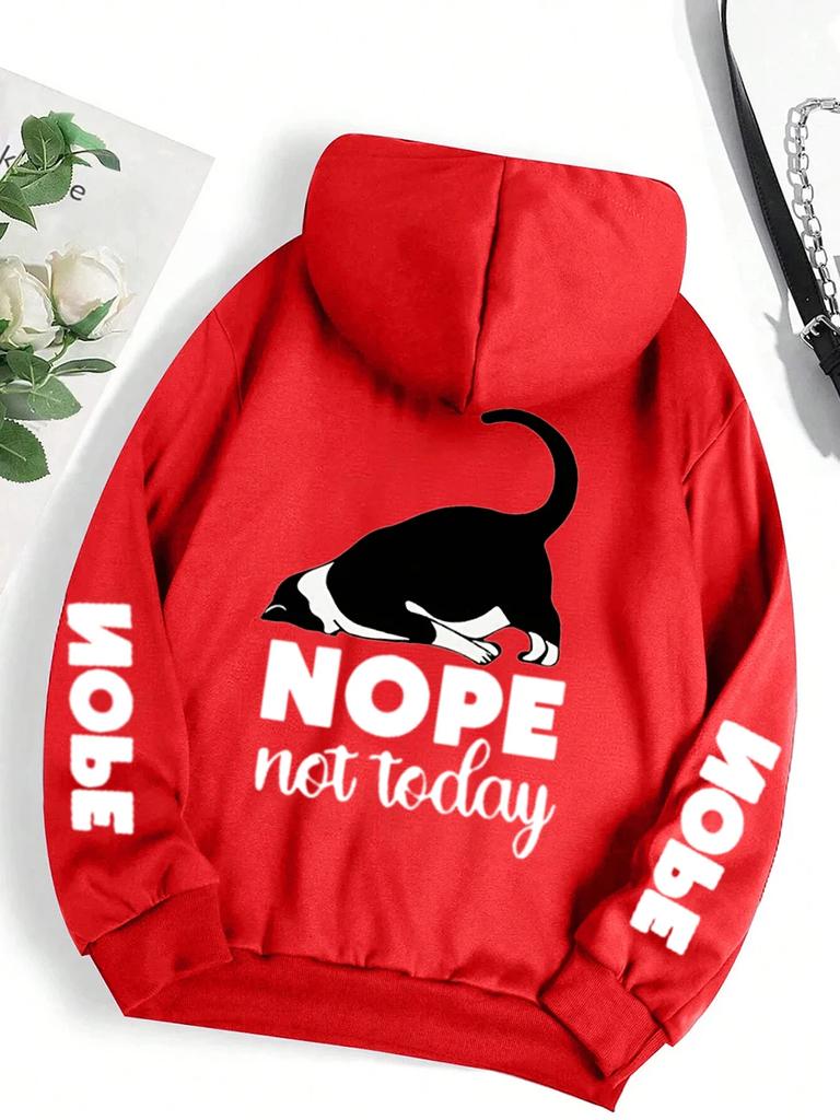 Woman Men Nope Not Today Cute Cat Print Pullover Hoodie Autumn Winter Casual Fashion Harajuku Fleece Oversize Sweatshirts