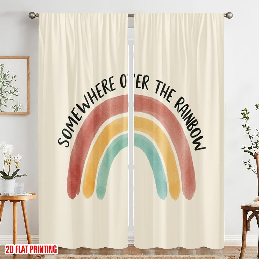2pcs 2D Flat Printing Party Curtain Rainbow 100% Polyester Fabric Without Electricity Birthday Party for Oversized Outdoor
