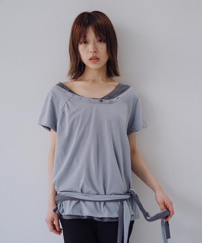 Ohesio One-Shoulder Wrap T-Shirt, Gray
