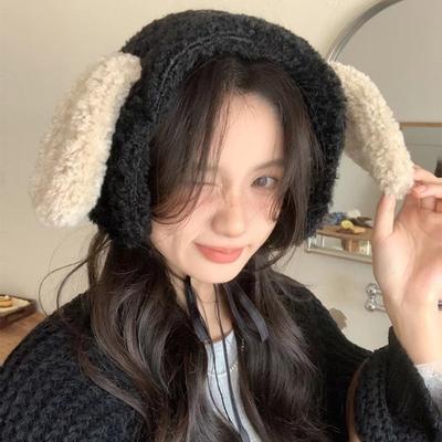 Cute Puppy Plush Earmuffs for Women's New Autumn and Winter Ear Warmth, Ear Protection, Windproof Straps, Soft Girl Ear Bags