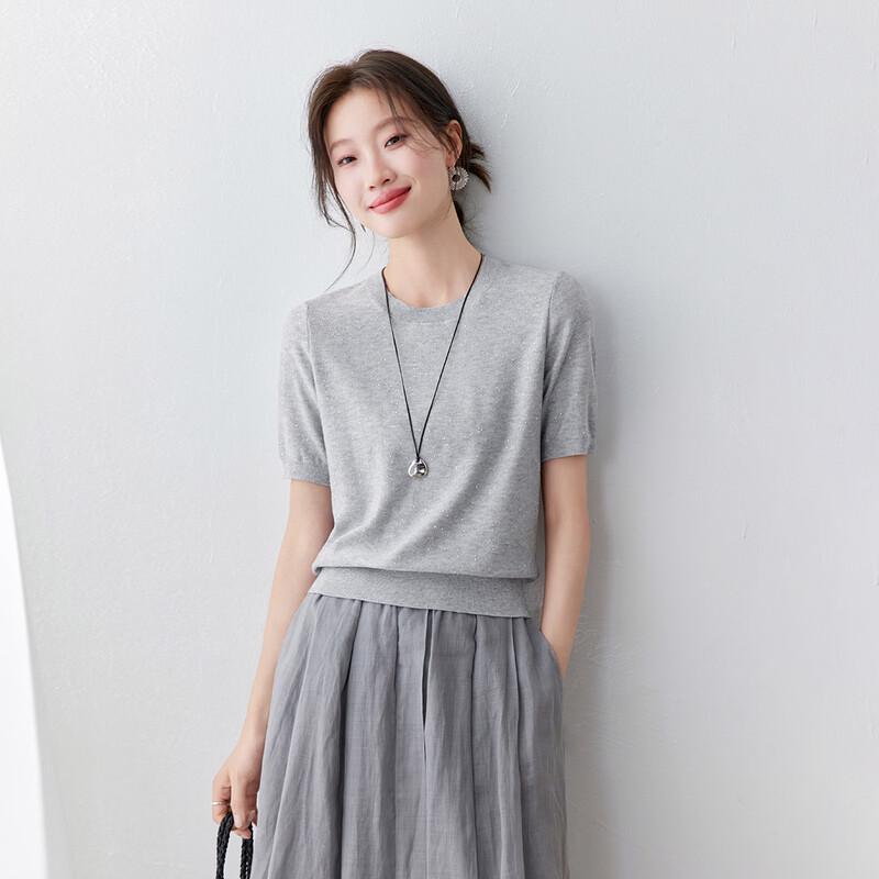 Srcr Women s Wool Blend Textured Knit Short-Sleeve T-Shirt M