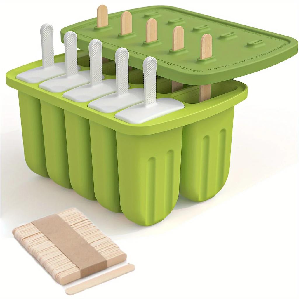 1pc Silicone Popsicle Mold, Designed In Sets of Ten, with 50 Wooden Sticks Sent Out