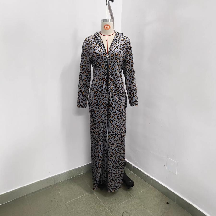 New Leopard Print Faux Fur Wide Leg Jumpsuit with Hat