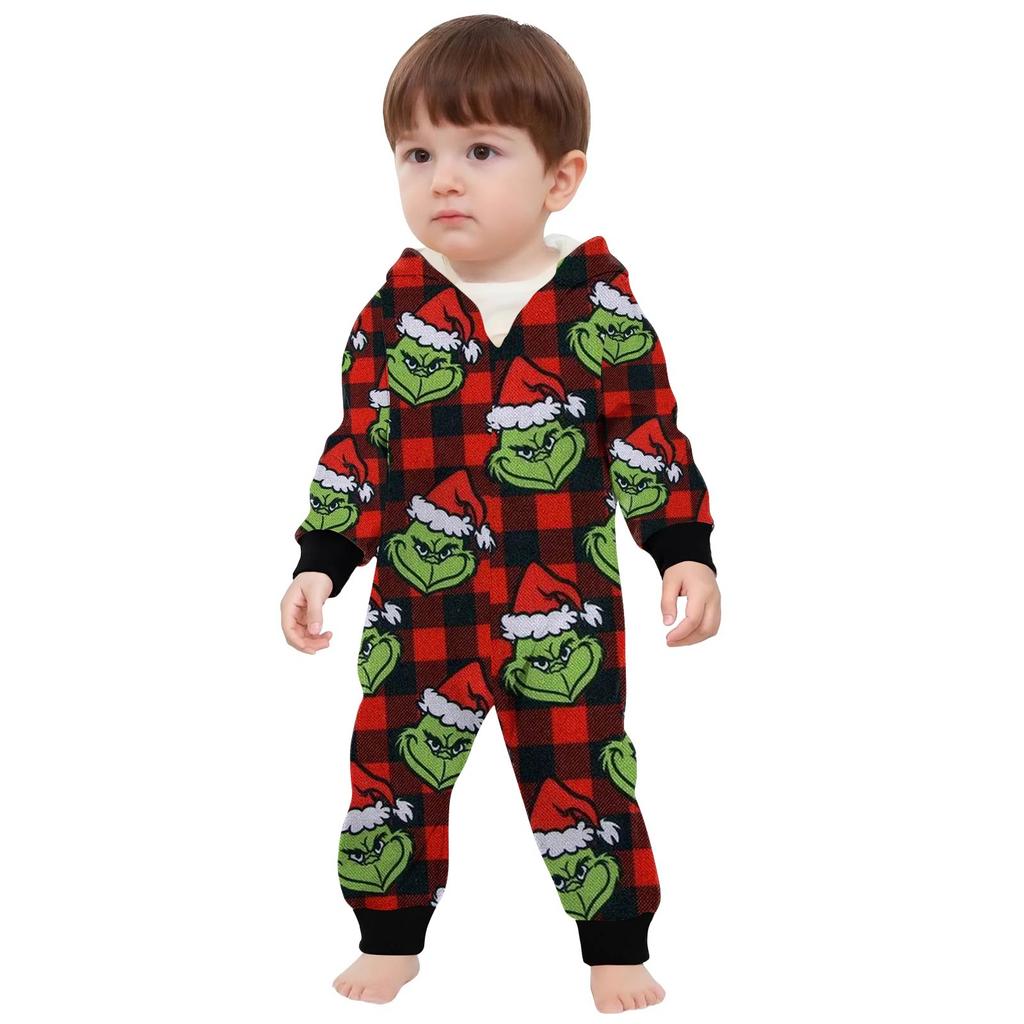Parent-Christmas Printed Parent-Child Hooded Zip One-piece Homewear