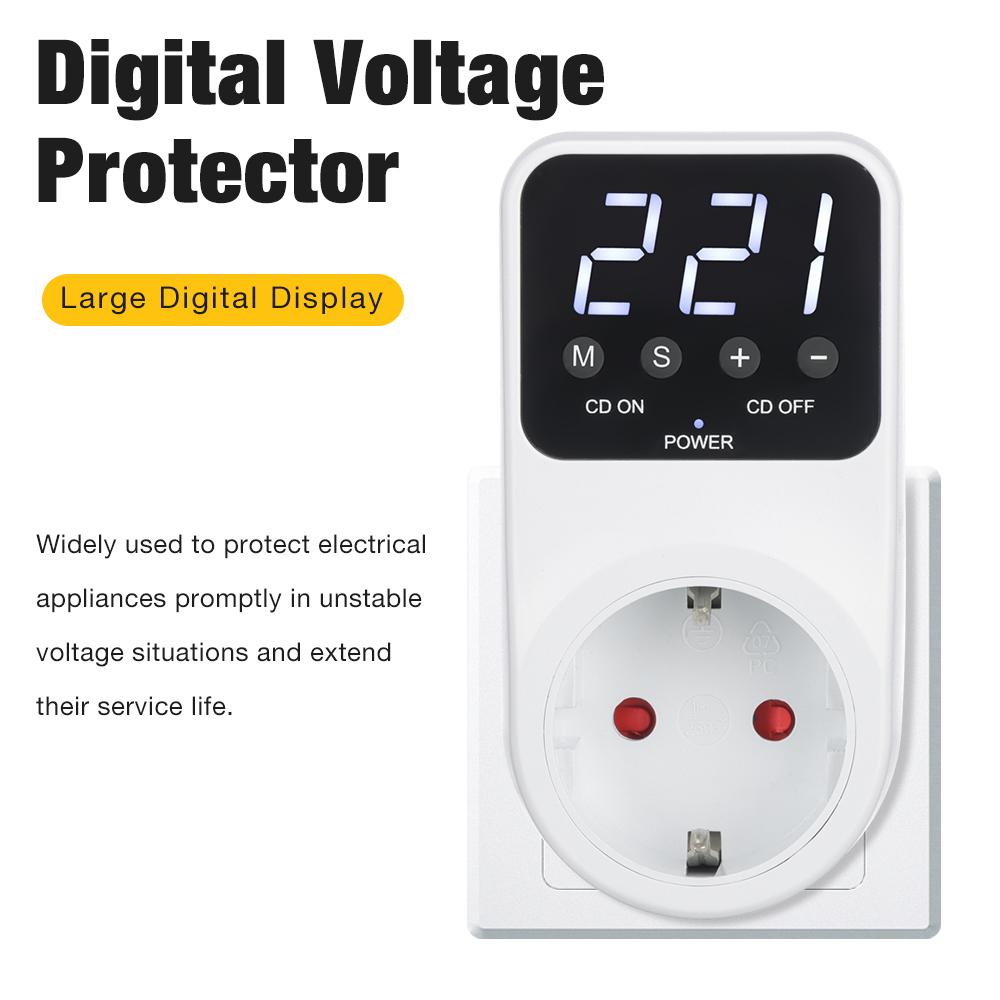 16A 230V Digitalanzeige Spannungsschutzschalter Spannungssteckdose mit Hoch-/Niederspannungsschutz Countdown-Modus Speicherfunktion