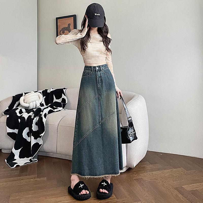 Retro Wolliger High-Waist Denimrock für Damen Im Frühling und Herbst Neues Slim- und Schlitzdesign Midirock