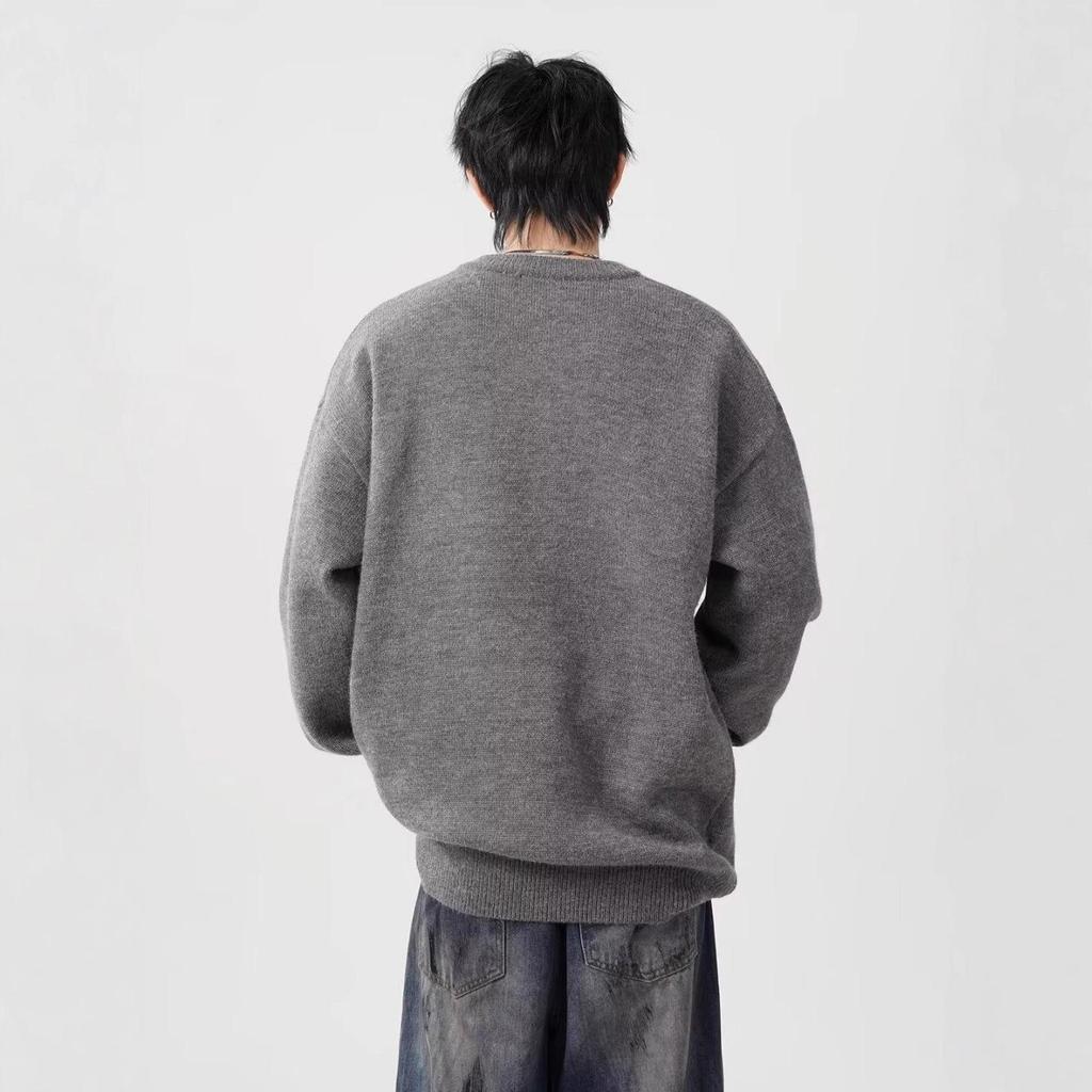 American Ruffian Handsome Crew Neck Sweater Men's Henry Collar Top New Autumn and Winter Lazy Knitted Sweater Pullover Jacket