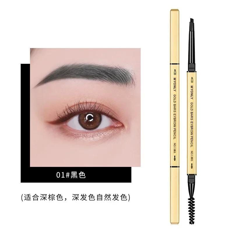 Small Gold Stick Double-Headed Eyebrow Pencil Ultra-Thin 3D Definition Lasting Non-Smudge Triangle Shape for Perfect Brows
