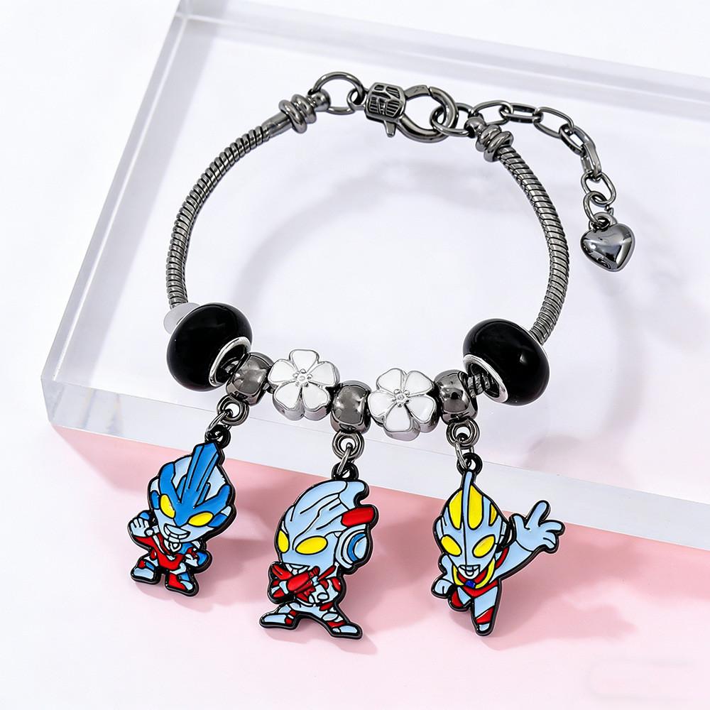 Ultraman Character Beaded Bracelet With Zinc Alloy Chain For Unisex Gift