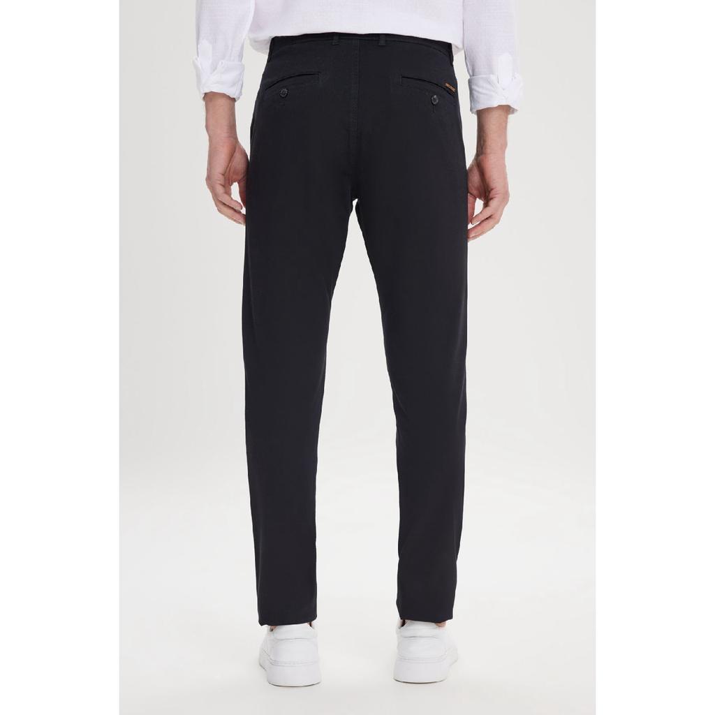 Calças Chino Slim Fit Masculinas de Lona Preta Slim Fit com Bolso Lateral