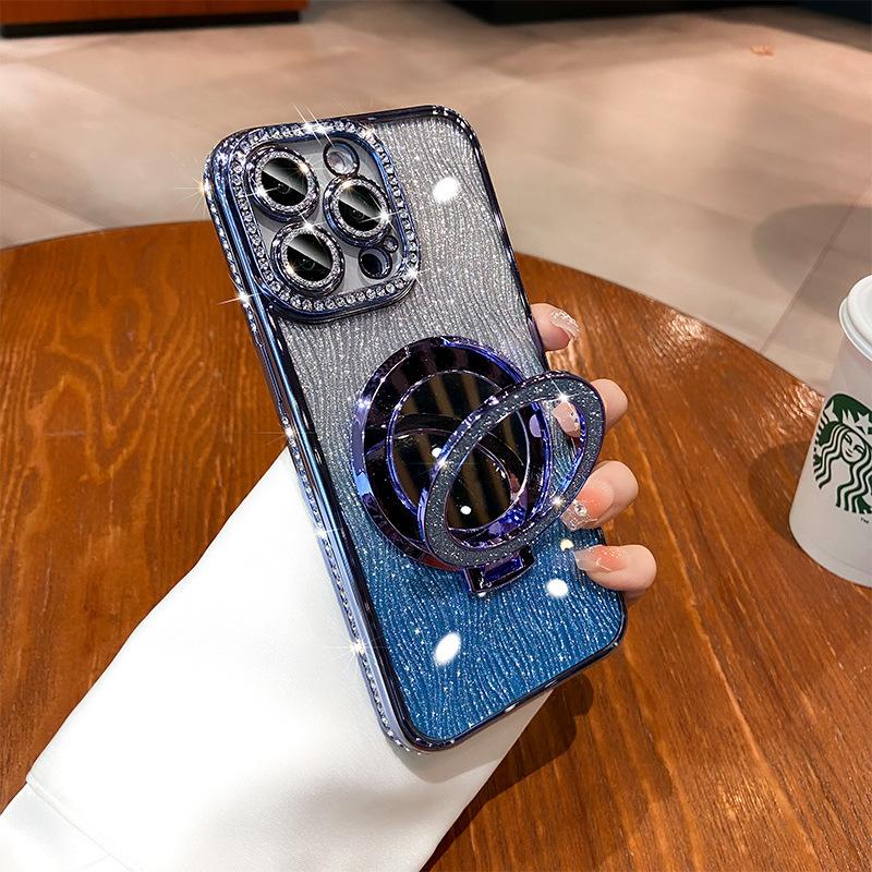 

Apple 14 Роскошный Стразы Блестящая Пудра Подходит для Чехла для Мобильного Телефона IPhone 16E 15PRO Зеркальный Кронштейн с Волнистым Рисунком Магнитная Адсорбция Solid color glitter paper