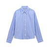 Womens Loose Fit Long Sleeve Button-Up Shirt Casual Office Wear Striped Plaid Blue 2025