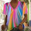 Fashionally Simple and Elegant Vacation Bleached Heart-shaped Graphic V-neck Short-sleeved T-shirt for Casual and Sporty Wear