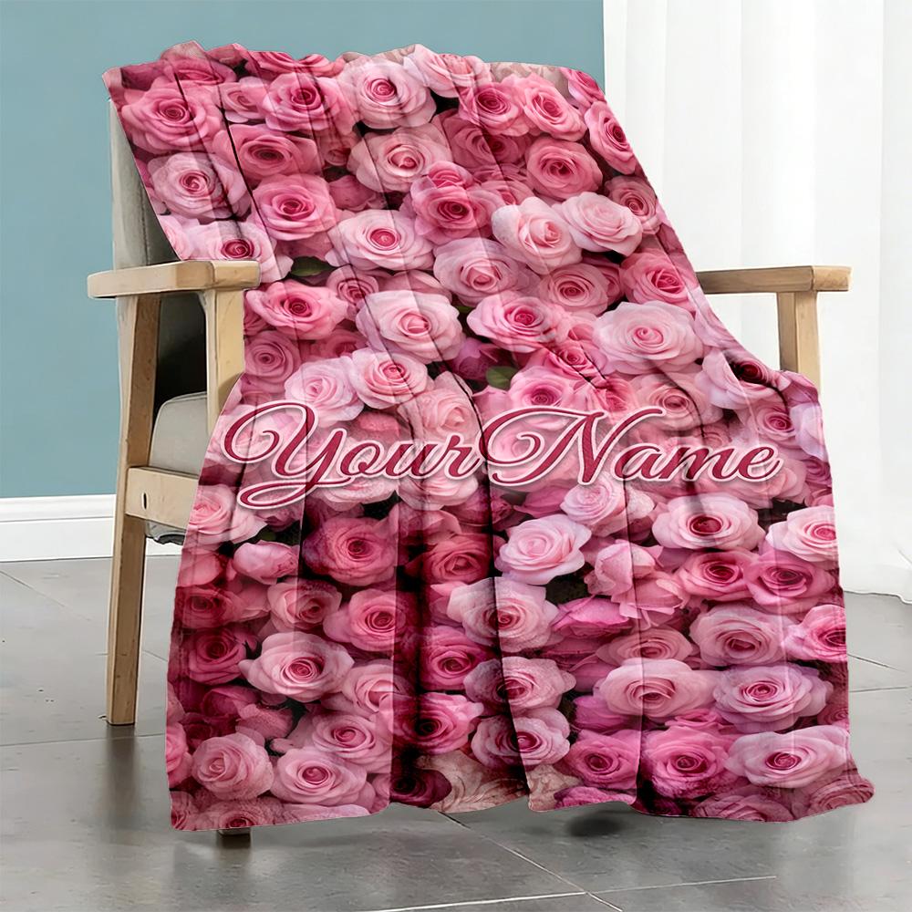 Rose Personalized Name Blanket Cozy Customizable Blanket Soft Warm Cozy Versatile for Office Chair Seaside Picnics Livingroom Four Seasons Multipurpos