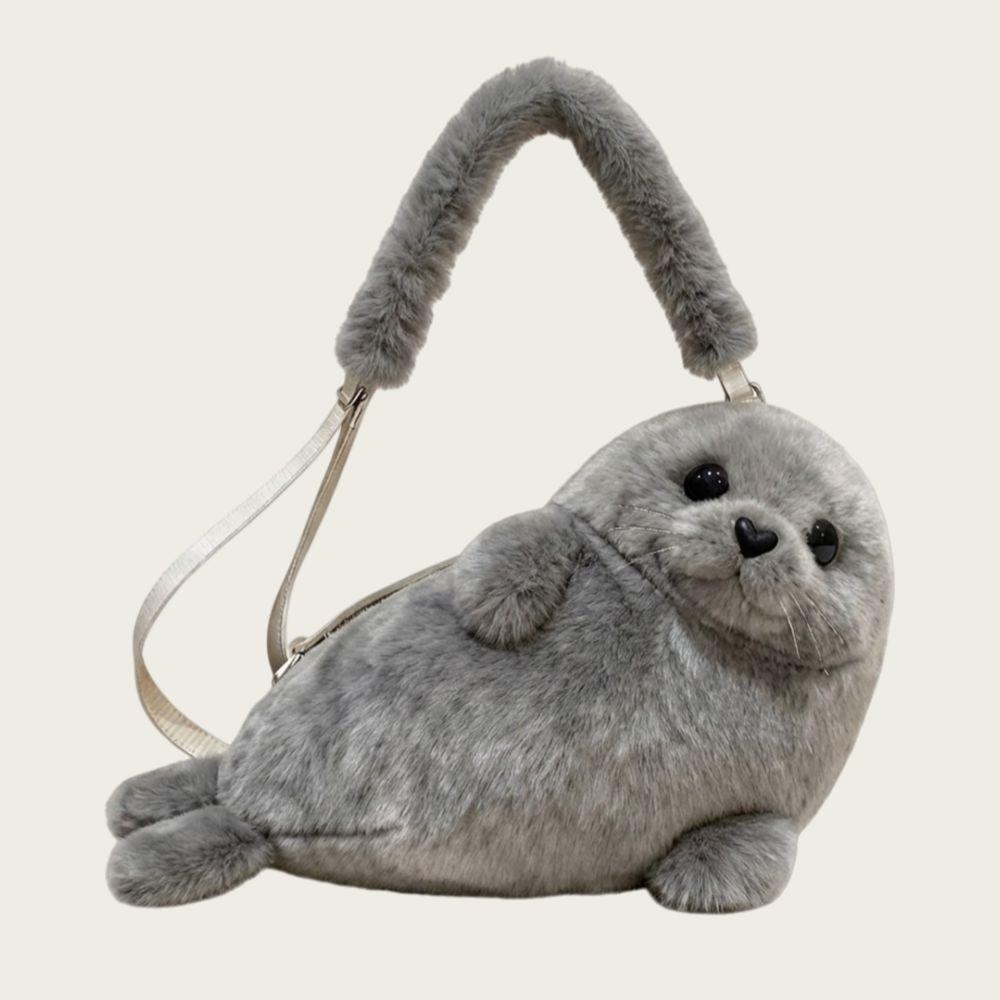 Borsa a Spalla Foca Morbida Soffice Carina Borsa Leggera per Telefono a Cartoni Animati Cinghie Regolabili Tessuto Peluche Borsa a Tracolla