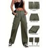 Women's Army Green Cargo Pants with Adjustable Drawstring and 6 Pockets