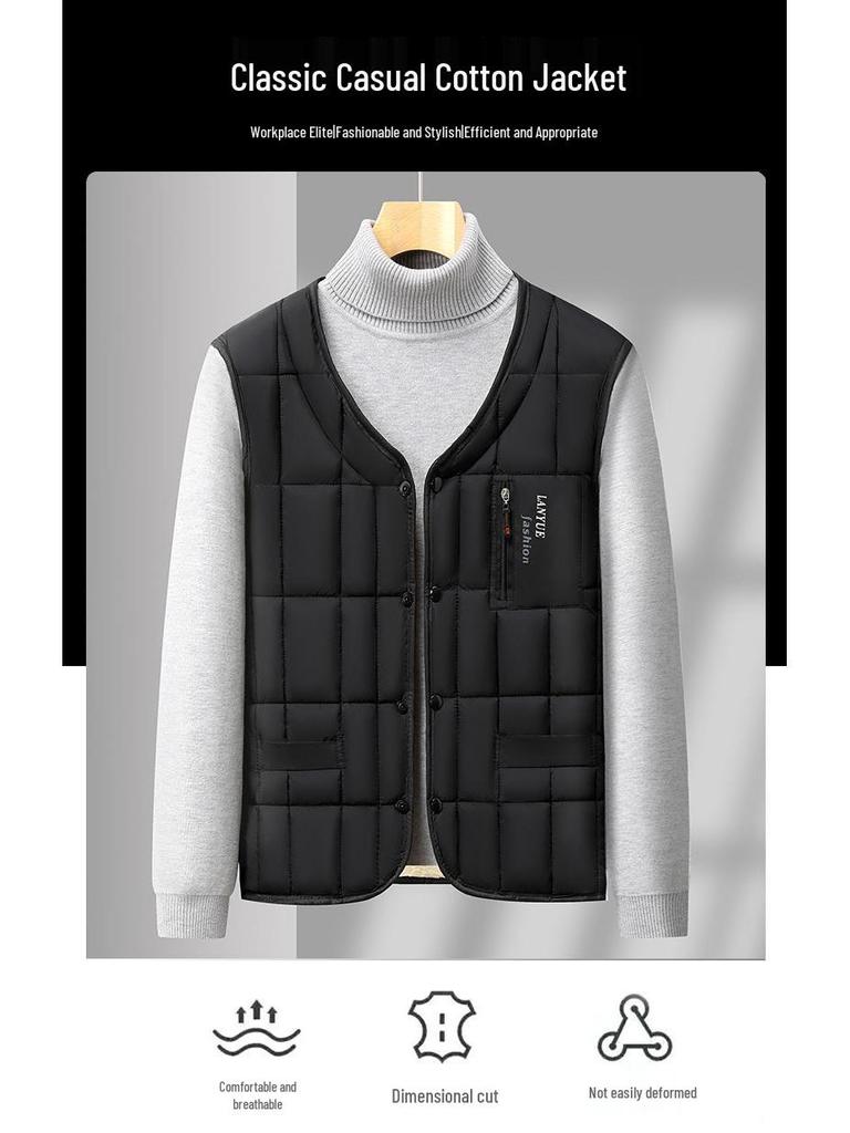 Men's Woodpecker Autumn/Winter Sleeveless Jacket - Middle-aged Dad's Thick, High-grade Cotton Vest.