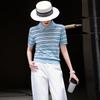 Lanseer 2026 Summer Striped Lapel Knit Top