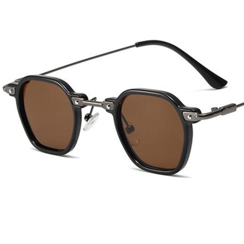 

Hip Hop Sun Glasses Unisex Retro Polygon Anti-UV Spectacles Small Frame Eyeglasses Alloy Temples Ornamental Fashion Sunglasses as picture коричневый