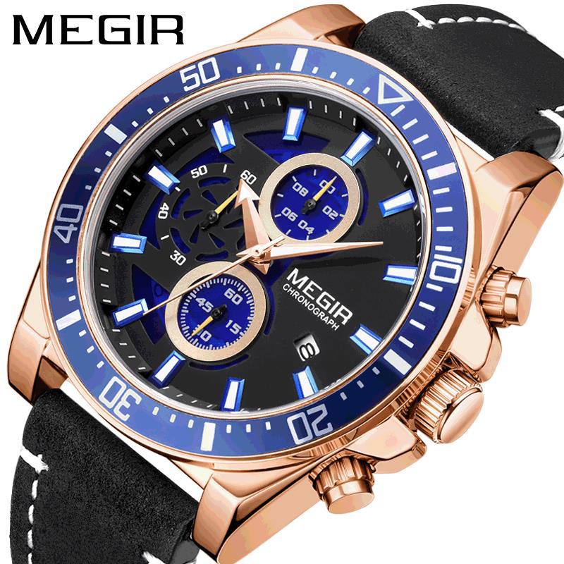 Chronograph Men'S Watch, Large Dial Calendar Leather Sports Quartz Men'S Watch 2132