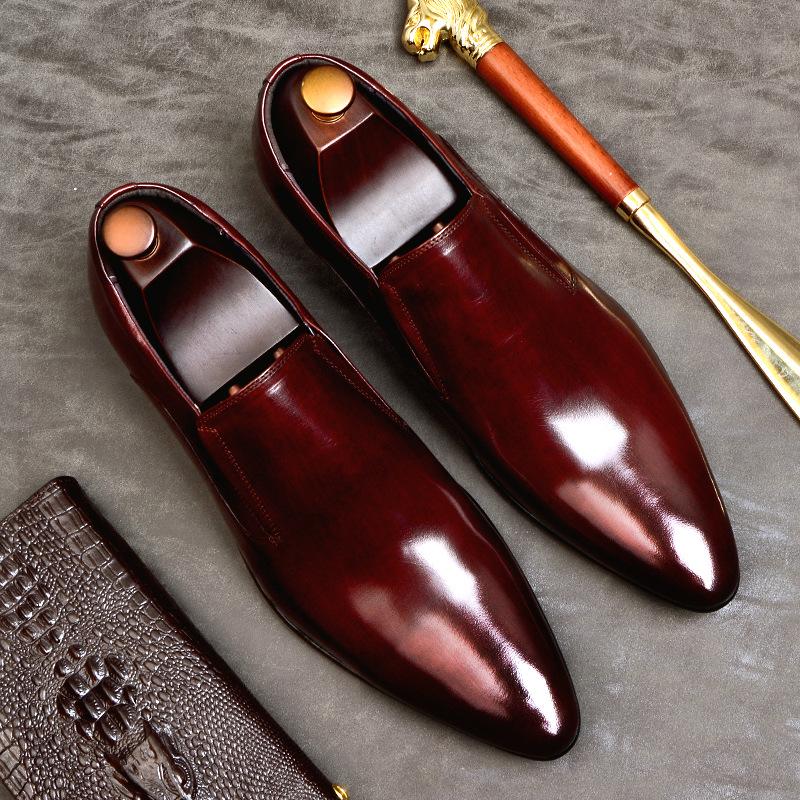 Leather Dress Business Casual Leather Shoes Men'S First Layer Cowhide Breathable Fashion Pointed Wedding Home