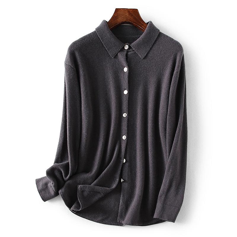 2023 Autumn/Winter Women's Polo Collar Cashmere Cardigan: Slimming, Fashionable, Loose-Fit, Long Sleeve Sweater