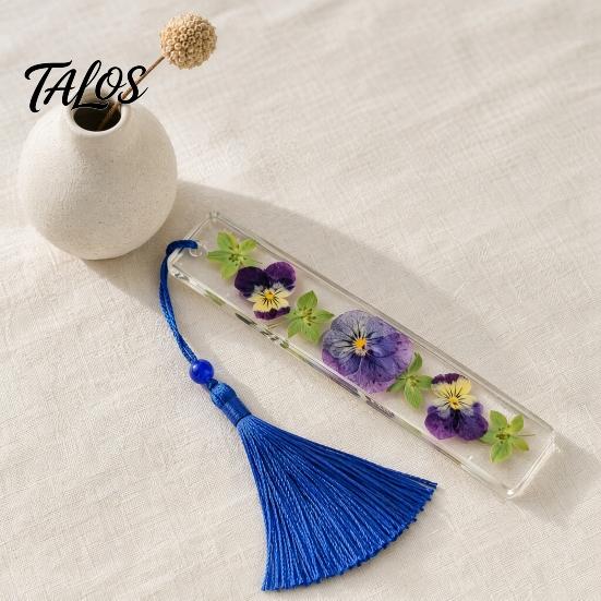 Marcador de Páginas Talos de Flor Real en Resina, Marcador de Página Seca de los 12 Meses, Marcador Prensado Hecho a Mano para Lectores, Regalo para Amantes de los Libros