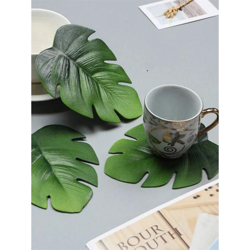 Monstera Leaf Coasters Tropical Green Plant EVA Cup Mats Washable Wipeable Anti-Slip Table Protector Holiday Wedding Party Decor