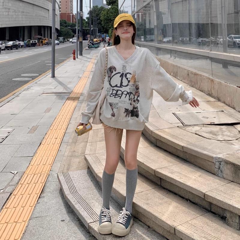 Tricou cu mânecă lungă supradimensionat vintage Casual larg de primăvară toamnă topuri tricou Femei