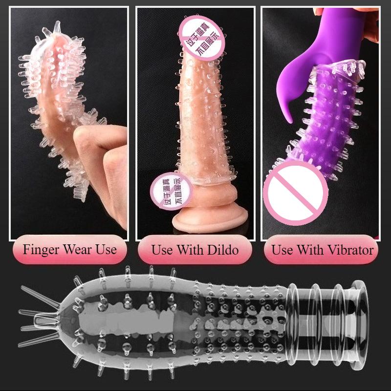 1PCS Transparent Penis Covers Extender Men's Crystal Wolf Tooth Condoms Finger Cock Ring Adult  Sex Toys For Male Longer Lasting