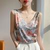 Women's 24-Year Printed Silk Camisole - Round Neck and V-Neck Satin Mulberry Silk Top for Summer Suit Layering