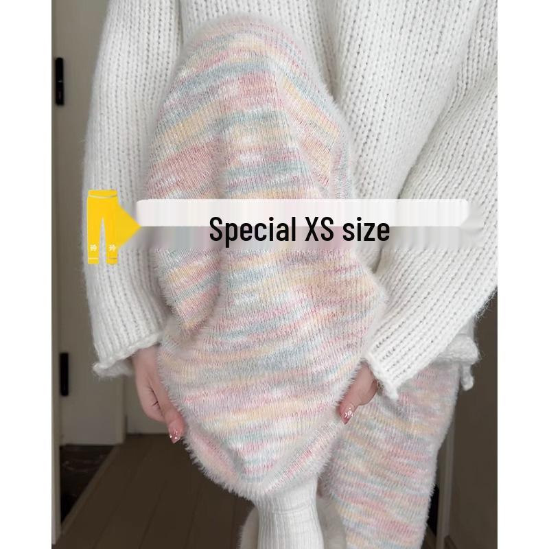 145 Plus Velvet Rainbow Glutinous Rice Sweatpants - XS Women’s High Waist Wide-Leg Pants for Autumn/Winter