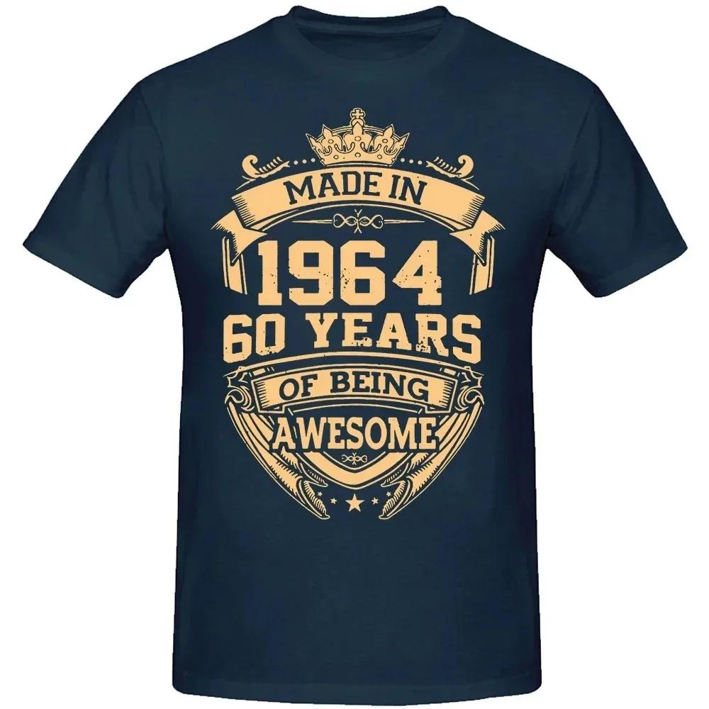 UnisexBirthday Anniversary Funny T-shirts Made In 1964 60th 60 Years Old Vintage Cotton T Shirt Gift Short Sleeve Tee Tops