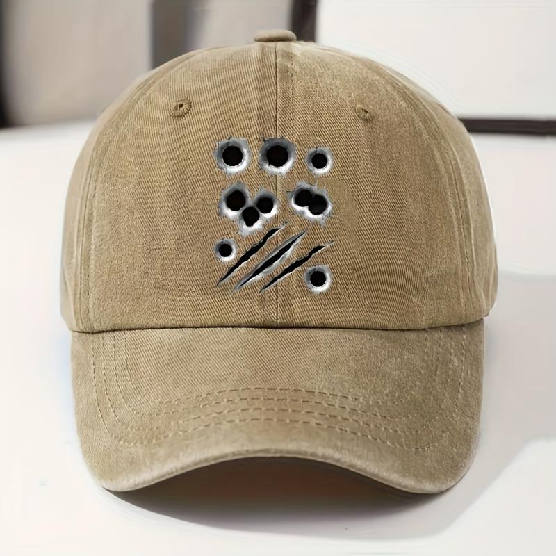 Bullet Hole Claw Mark Washed Baseball Cap Distressed Street Style Adjustable Sun Hat for Men and Women