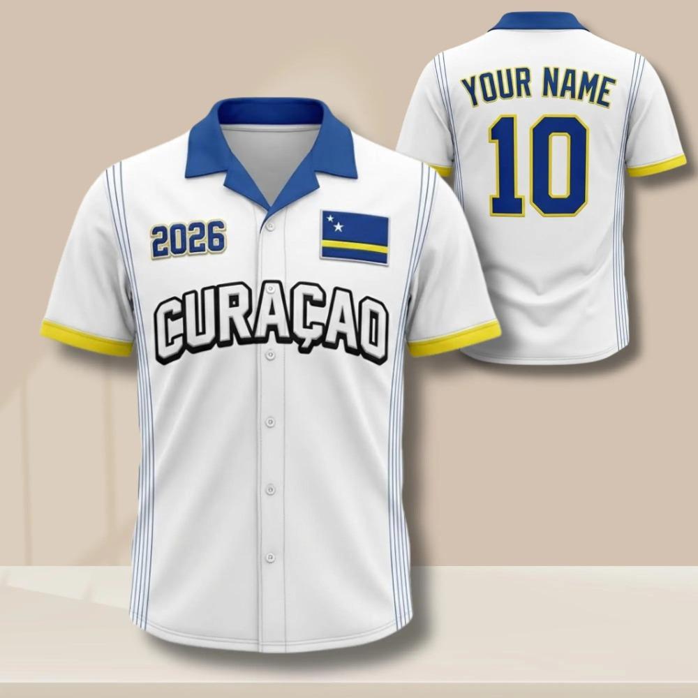 Nouveau Maillot de Football Personnalisé Nom Numéro Curaçao Chemise à Boutons Hawaïenne Vêtements pour Supporters de Football Tenues d'Équipe Personnalisées Vêtements