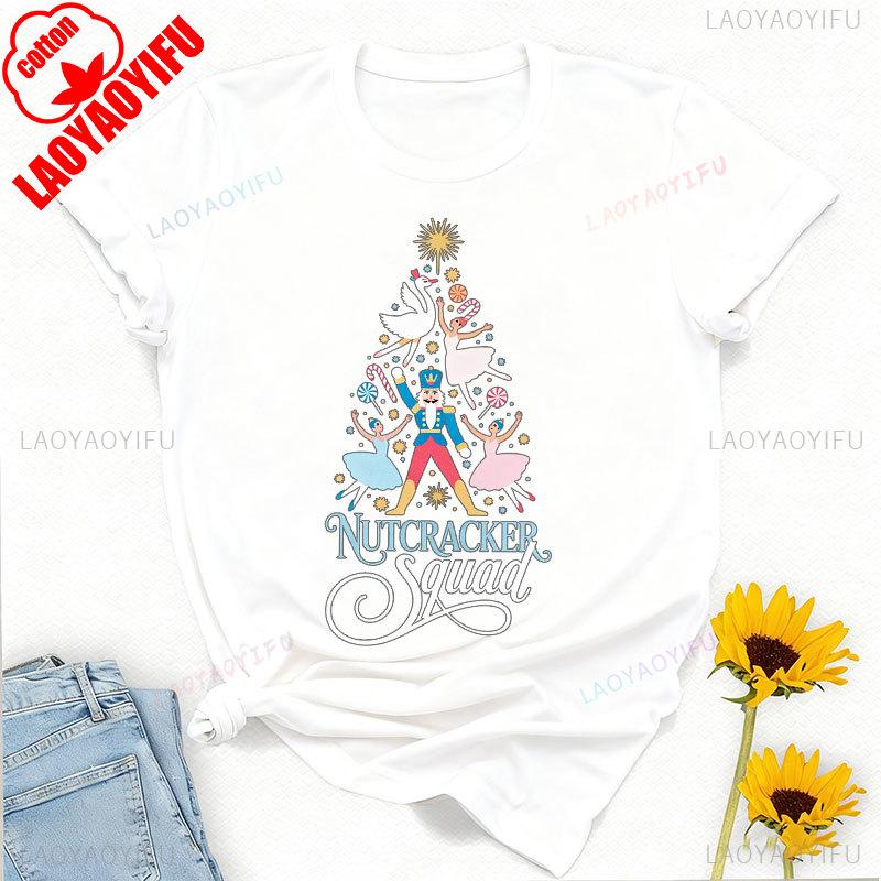 Merry Christmas Nutcracker Squad Christmas Tree Shirt Holiday Ballet Tee Crewneck Casual Style Allmatch Printed Tshirt Tops