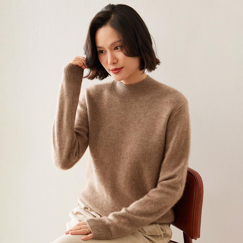 Cashmere Sweater Women's Loose Knit Half-High Neck Pullover for Autumn/Winter