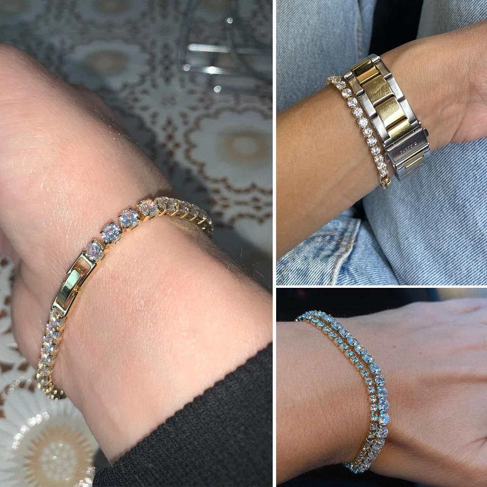 Women's Tennis Bracelet Hip Hop Trendy AAA+ Cubic Zirconia Silver Color Teen Girl Crystal Chain On The Hand Wedding Jewelry H086