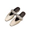 Sheepskin version~ Zhao Ruth one word with rhinestone bag head slippers women's retro summer flat bottom pointed half slippers