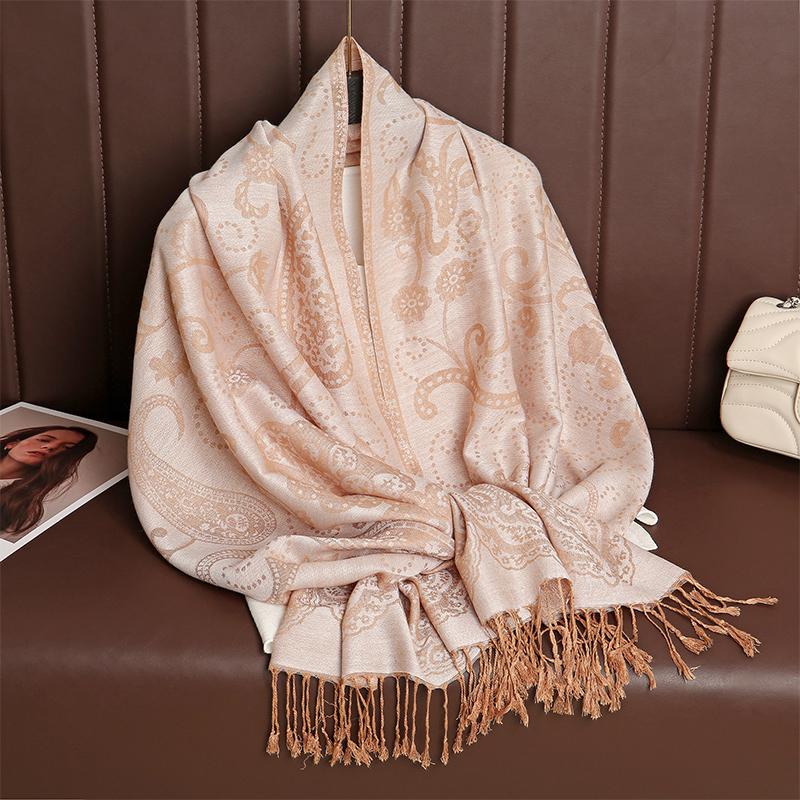 Ethnic Style Tassel Blanket Thick Pashmina New Winter Warm Shawl Wrap Cashmere Jacquard Scarf Women Neckerchief Poncho Stoles