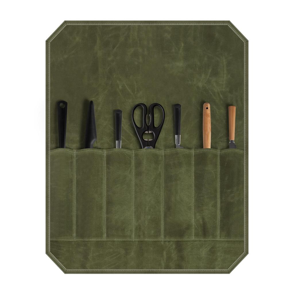 Portable Waxed Canvas Knife Storage Bag for Chefs and Outdoor Activities